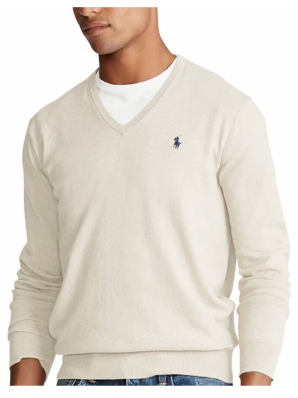 Polo Ralph Lauren Pima Cotton V-Neck Pullover Sweater, Ivory White Men’s